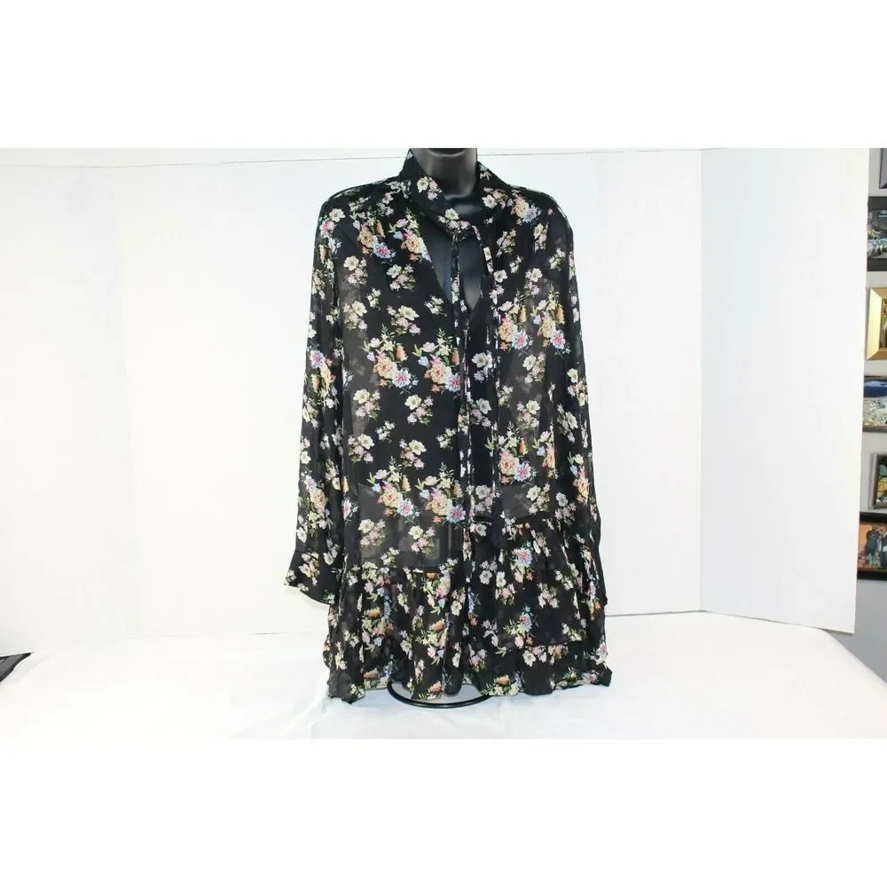 zara floral ruffle mini tie dress size L